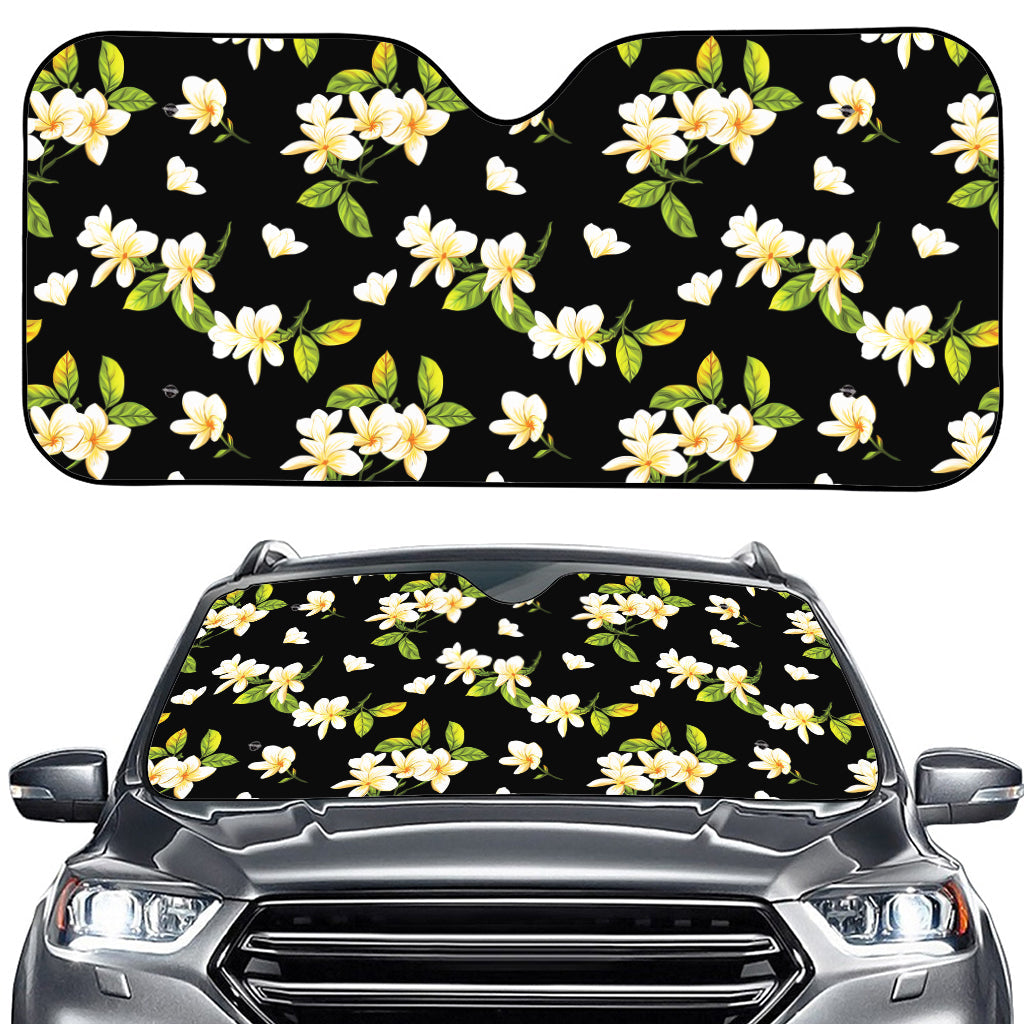 Vintage Plumeria Flower Pattern Print Car Windshield Sun Shade