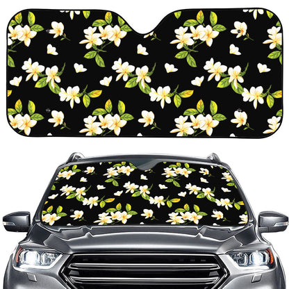 Vintage Plumeria Flower Pattern Print Car Windshield Sun Shade