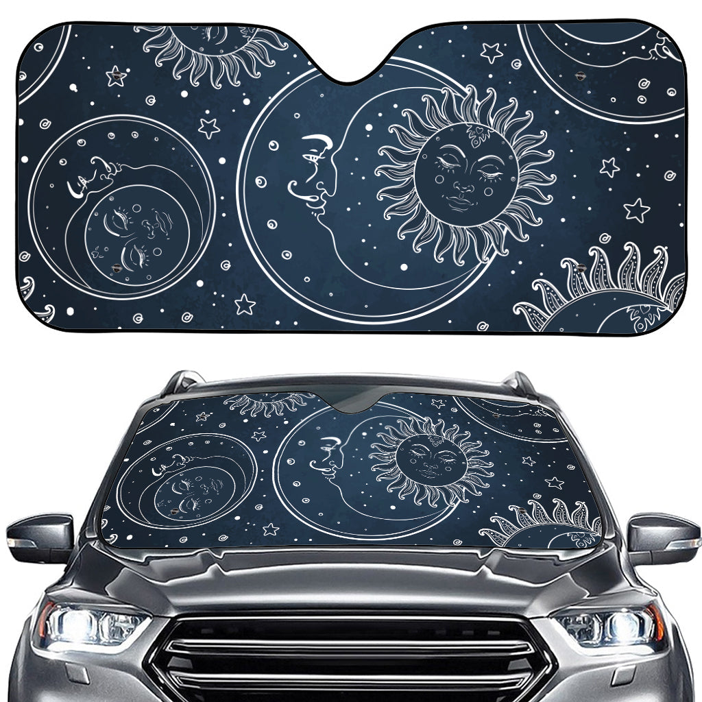 Vintage Sun And Moon Pattern Print Car Windshield Sun Shade