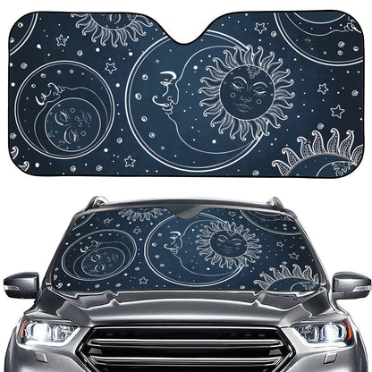 Vintage Sun And Moon Pattern Print Car Windshield Sun Shade