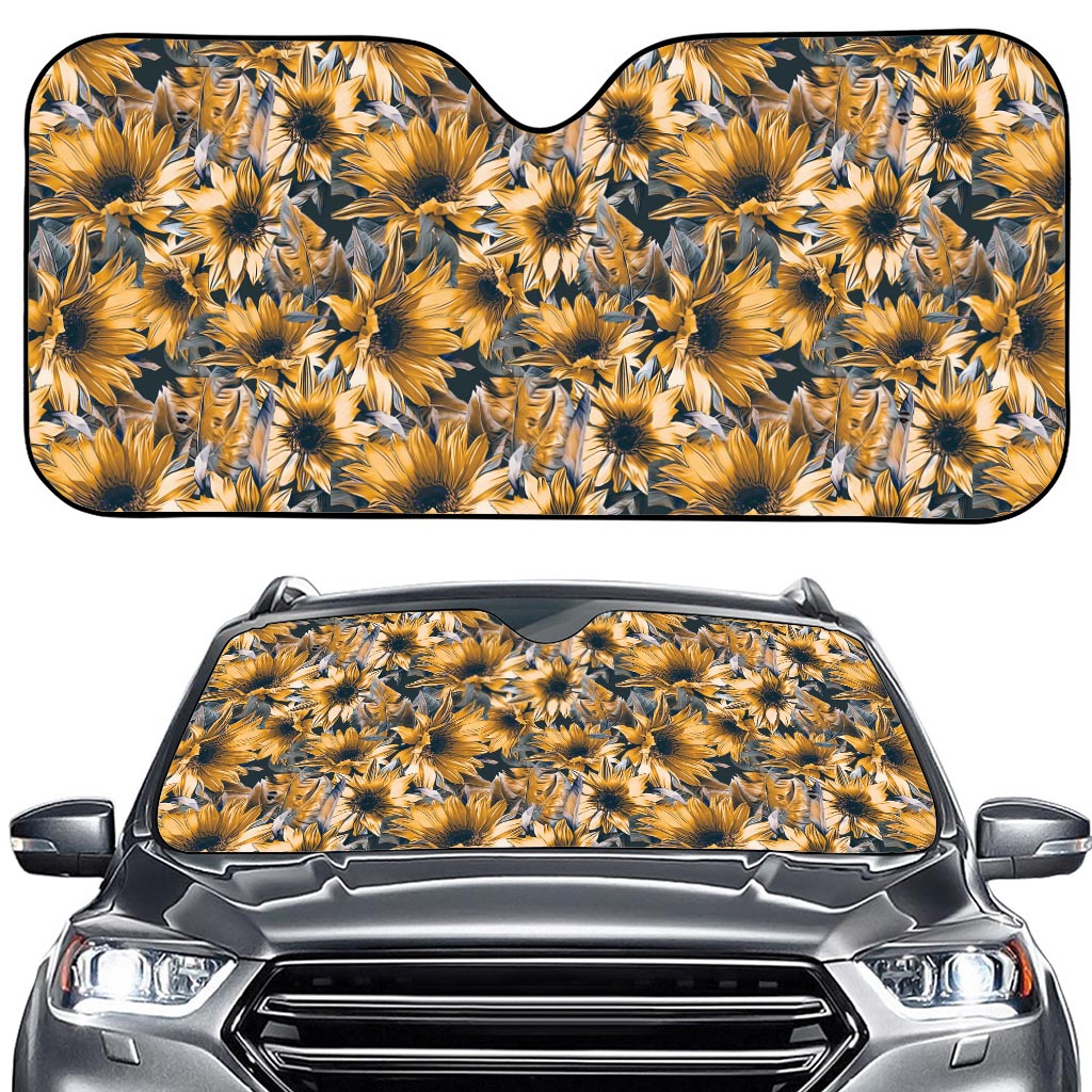 Vintage Sunflower Pattern Print Car Windshield Sun Shade