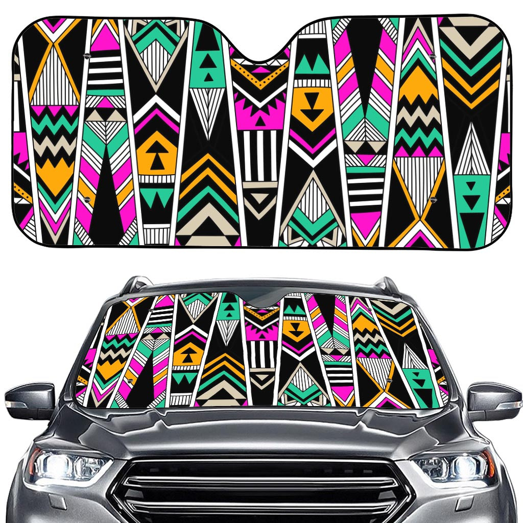 Vintage Tribal Aztec Pattern Print Car Windshield Sun Shade