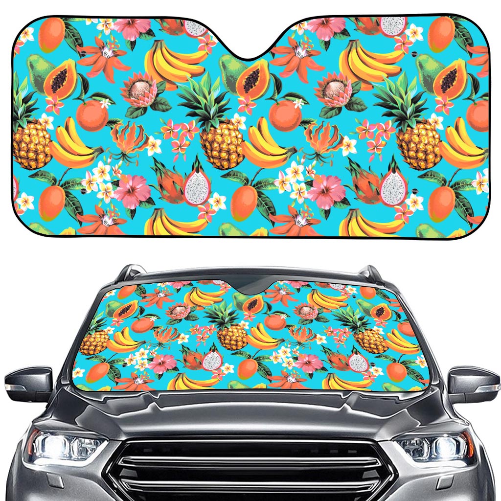 Vintage Tropical Fruits Pattern Print Car Windshield Sun Shade
