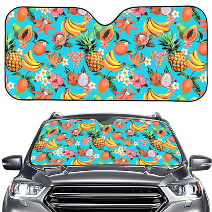 Vintage Tropical Fruits Pattern Print Car Windshield Sun Shade