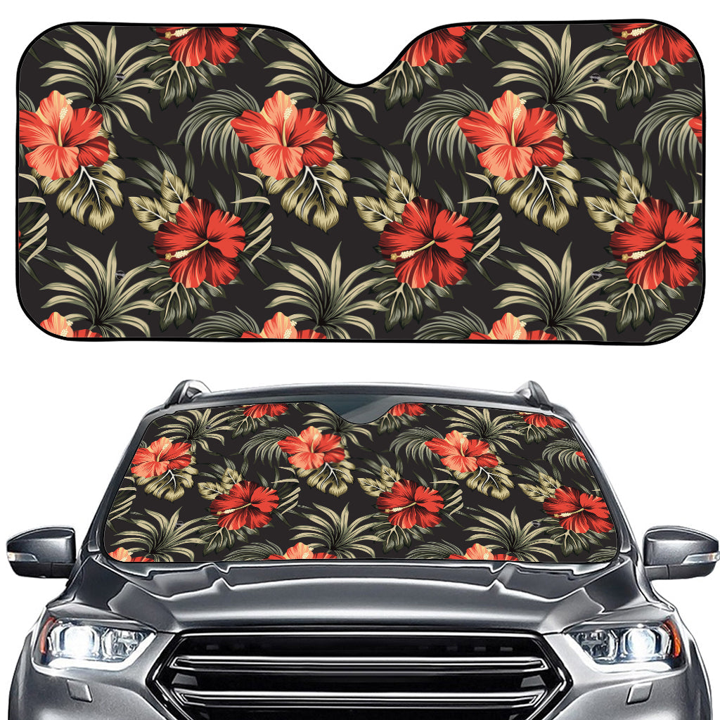 Vintage Tropical Hibiscus Floral Print Car Windshield Sun Shade