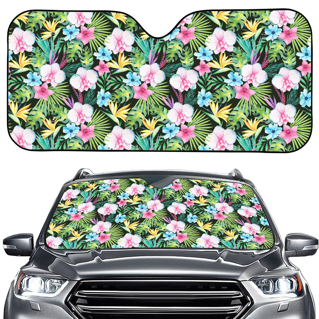 Vintage Tropical Jungle Hawaiian Print Car Windshield Sun Shade