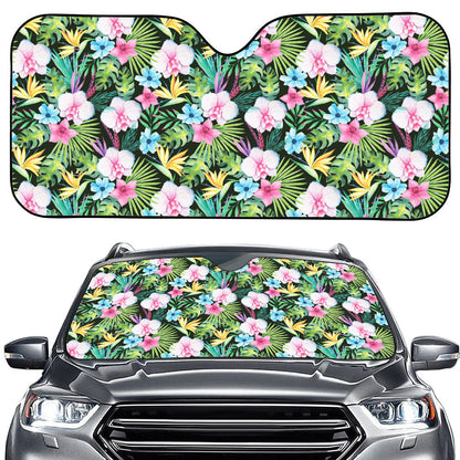 Vintage Tropical Jungle Hawaiian Print Car Windshield Sun Shade