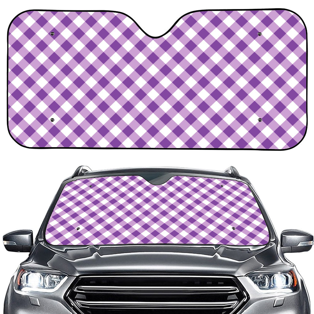 Violet And White Gingham Pattern Print Car Windshield Sun Shade