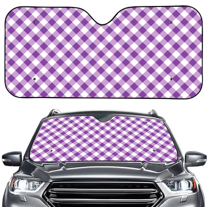Violet And White Gingham Pattern Print Car Windshield Sun Shade