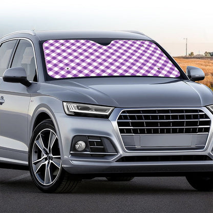 Violet And White Gingham Pattern Print Car Windshield Sun Shade