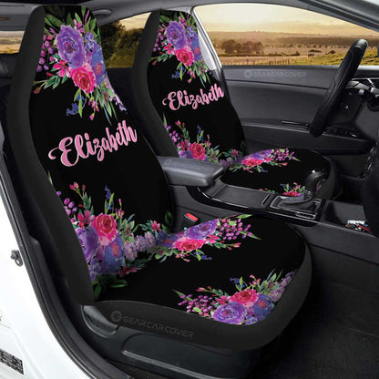 Violet Flowers Car Seat Covers Custom Personalized Name Car Accessories
