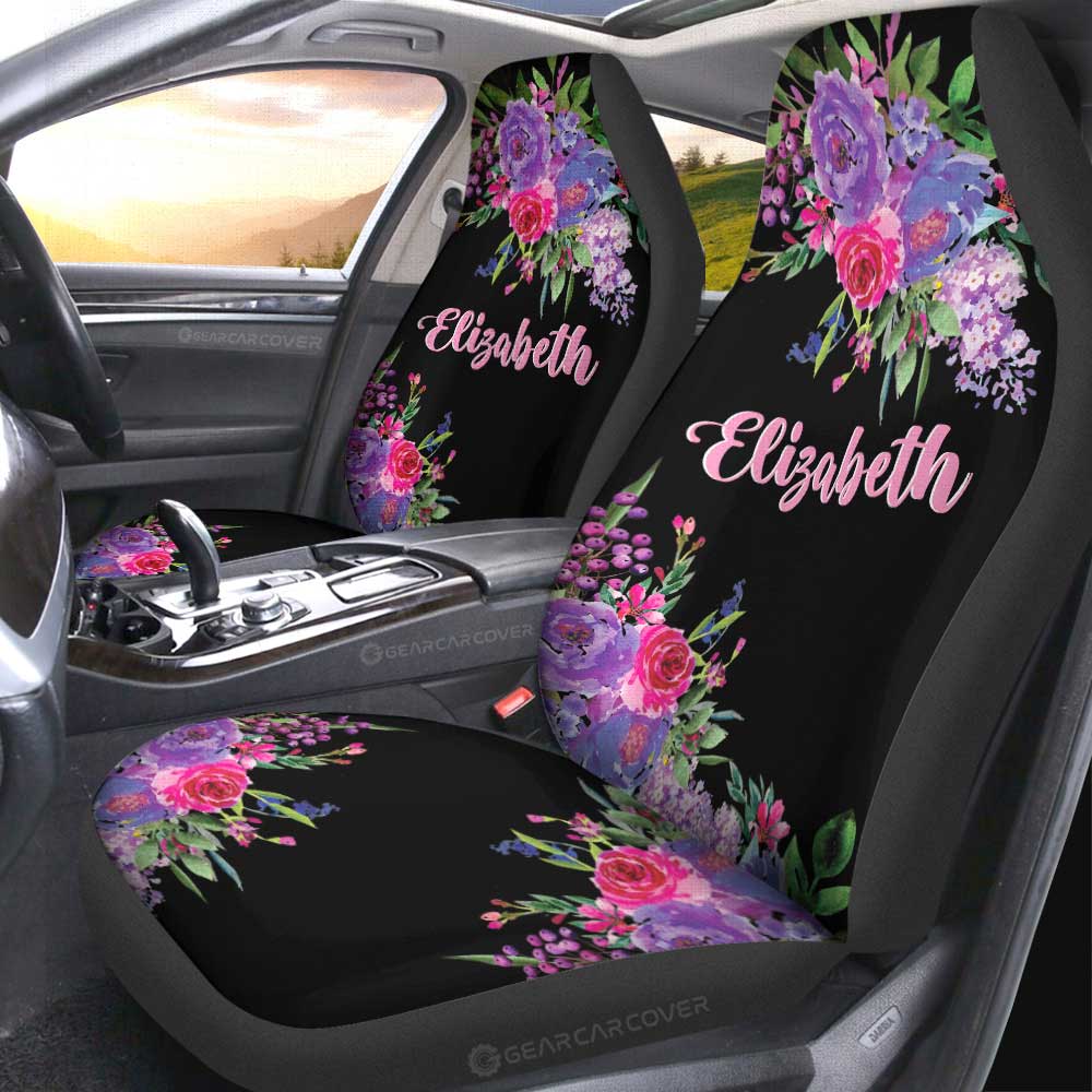 Violet Flowers Car Seat Covers Custom Personalized Name Car Accessories