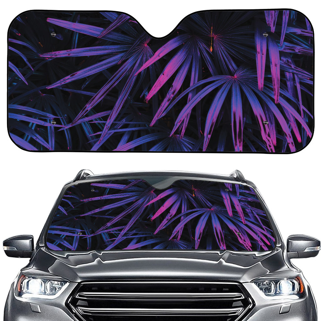 Violet Tropical Leaves Print Car Windshield Sun Shade