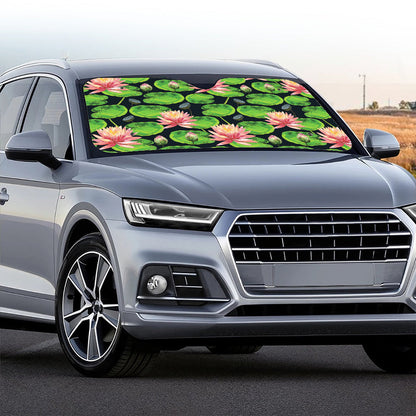 Water Lily Flower Pattern Print Car Windshield Sun Shade
