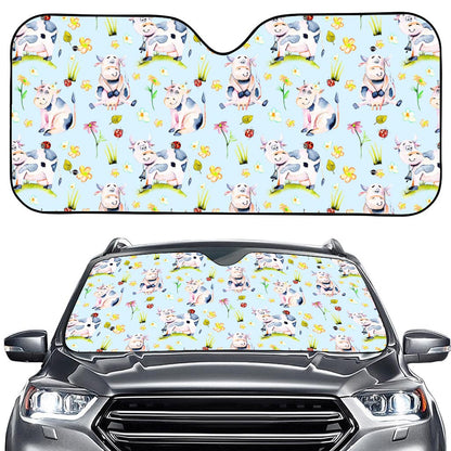 Watercolor Cartoon Cow Pattern Print Car Windshield Sun Shade