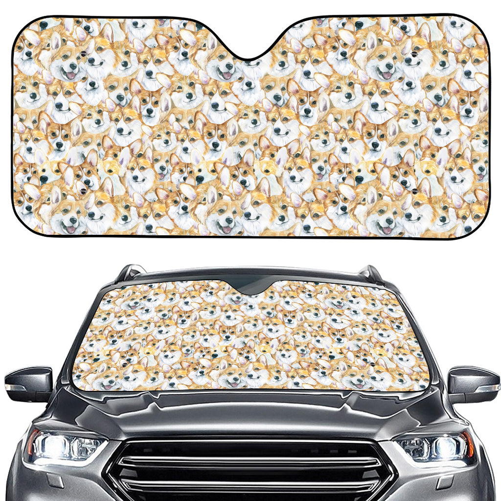 Watercolor Corgi Pattern Print Car Windshield Sun Shade