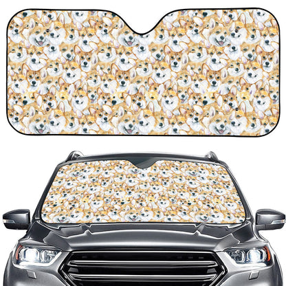 Watercolor Corgi Pattern Print Car Windshield Sun Shade