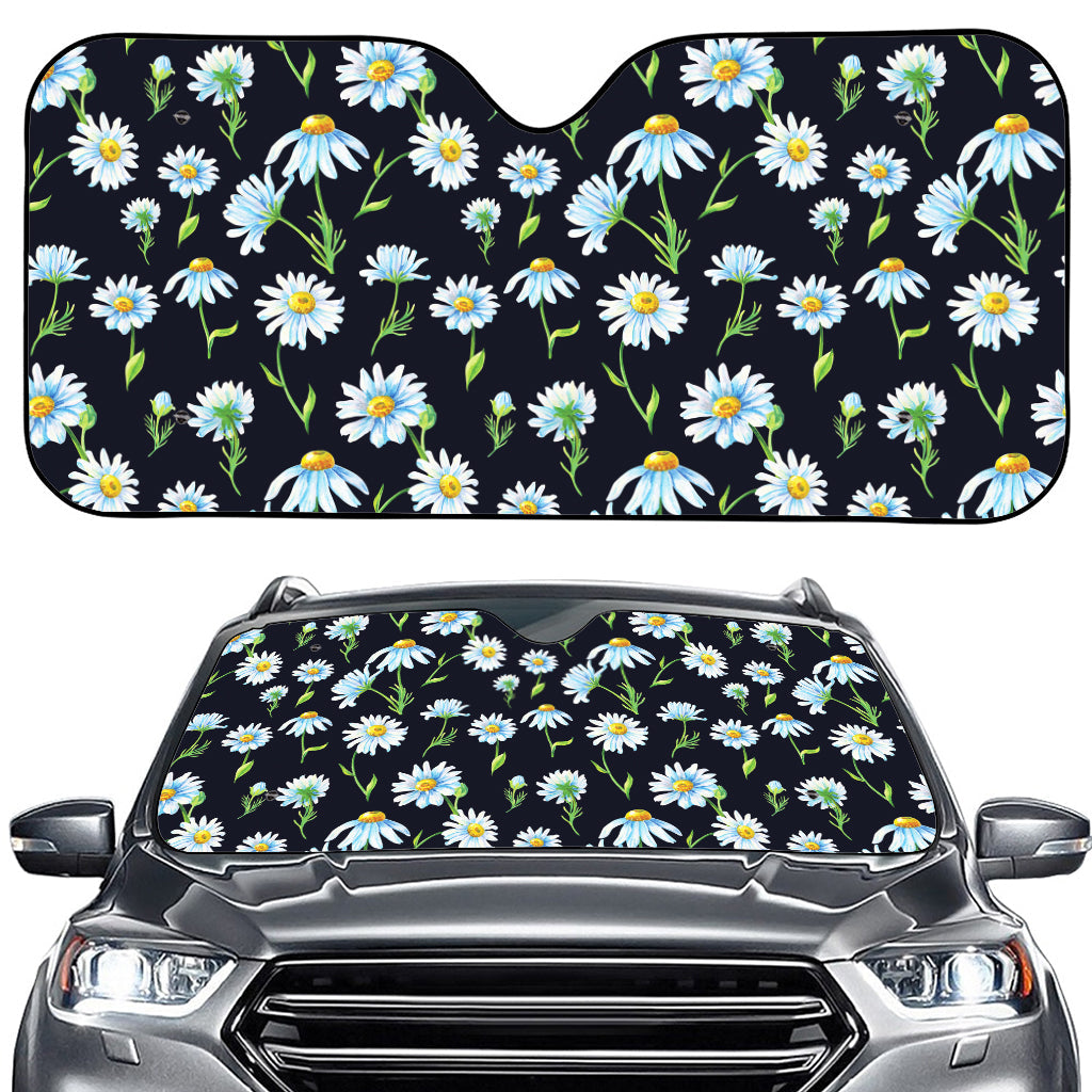 Watercolor Daisy Floral Pattern Print Car Windshield Sun Shade