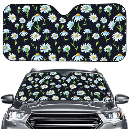 Watercolor Daisy Floral Pattern Print Car Windshield Sun Shade