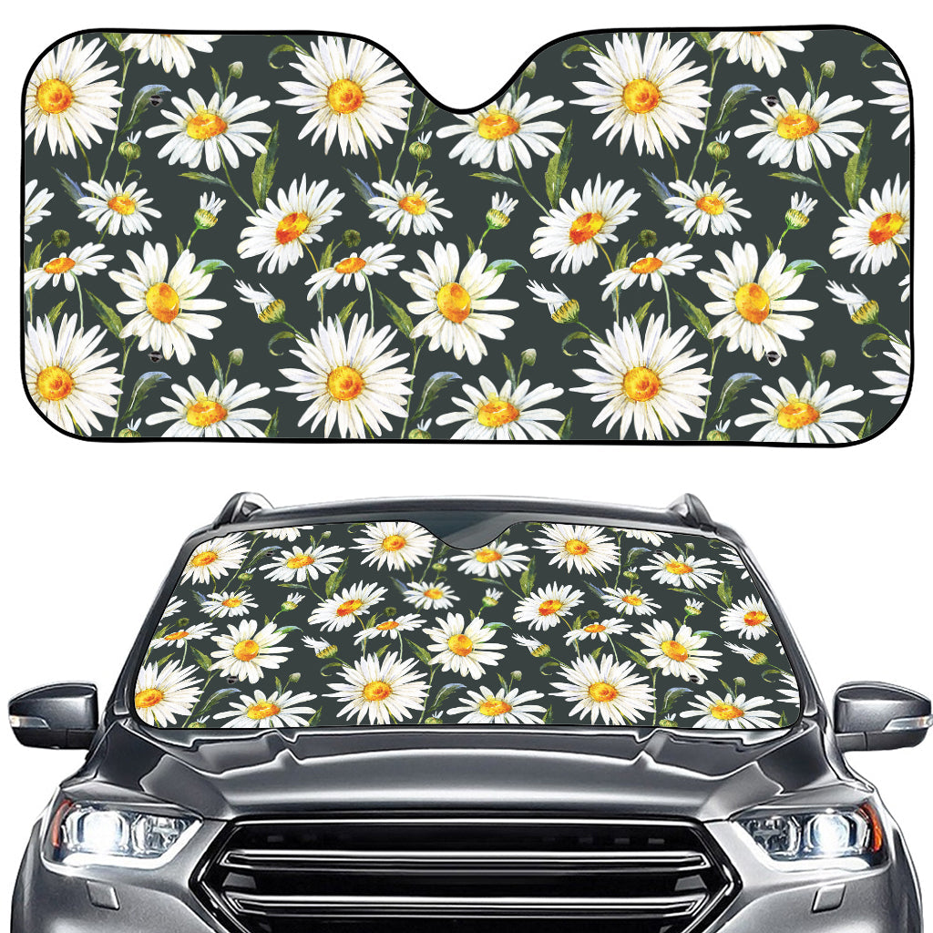 Watercolor Daisy Flower Pattern Print Car Windshield Sun Shade