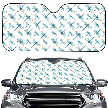 Watercolor Dragonfly Pattern Print Car Windshield Sun Shade