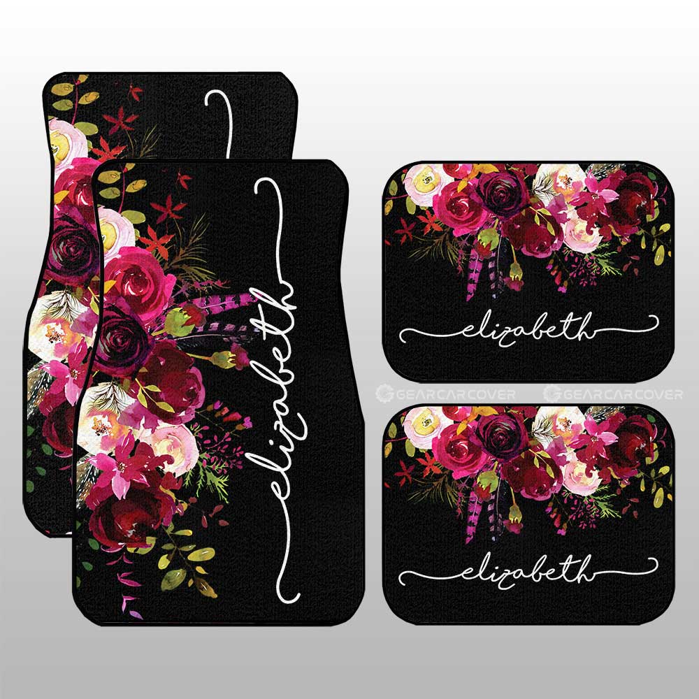 Watercolor Flowers Car Floor Mats Custom Personalized Name Car Accessories