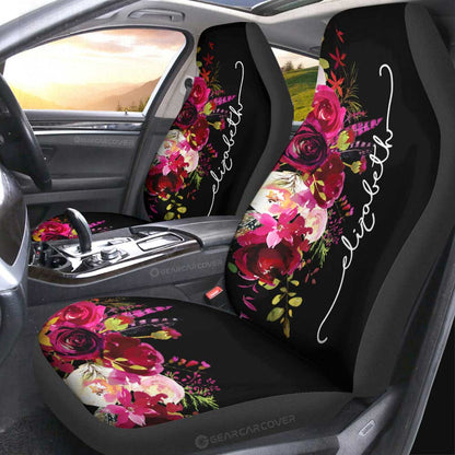Watercolor Flowers Car Seat Covers Custom Personalized Name Car Accessories