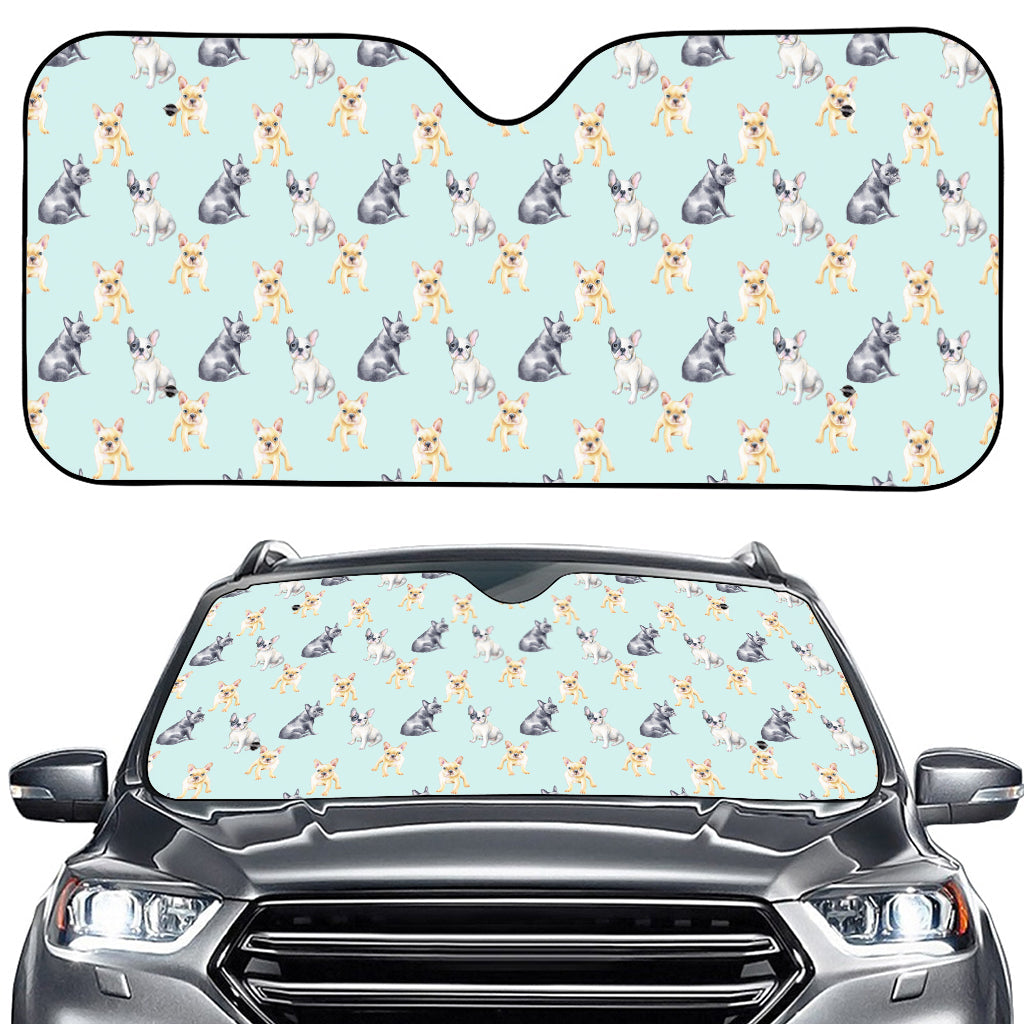 Watercolor French Bulldog Pattern Print Car Windshield Sun Shade