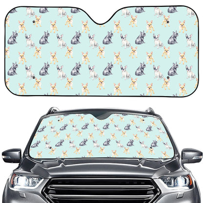 Watercolor French Bulldog Pattern Print Car Windshield Sun Shade