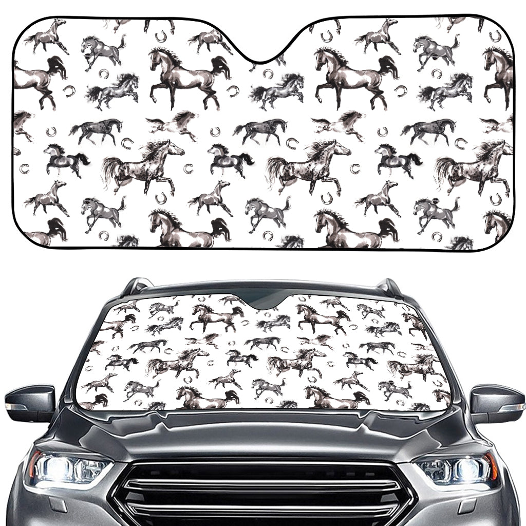 Watercolor Horse Pattern Print Car Windshield Sun Shade