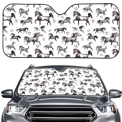 Watercolor Horse Pattern Print Car Windshield Sun Shade
