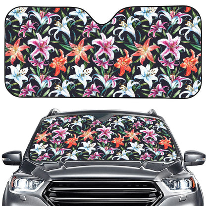 Watercolor Lily Flowers Pattern Print Car Windshield Sun Shade