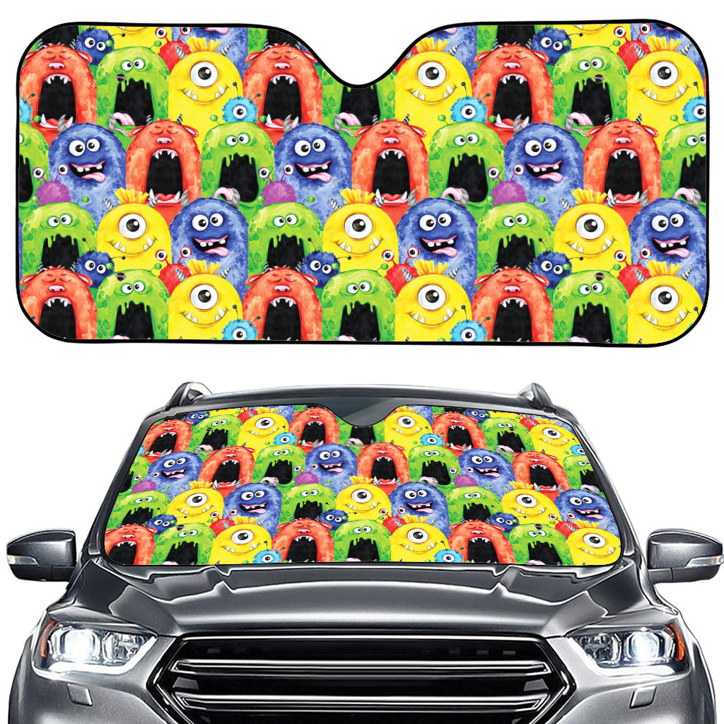 Watercolor Monster Pattern Print Car Windshield Sun Shade