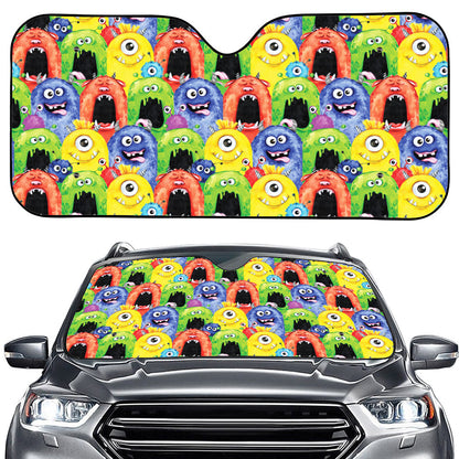 Watercolor Monster Pattern Print Car Windshield Sun Shade