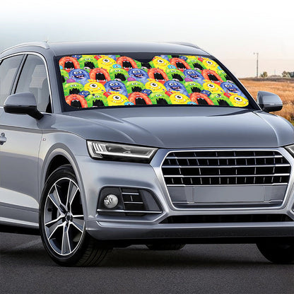 Watercolor Monster Pattern Print Car Windshield Sun Shade