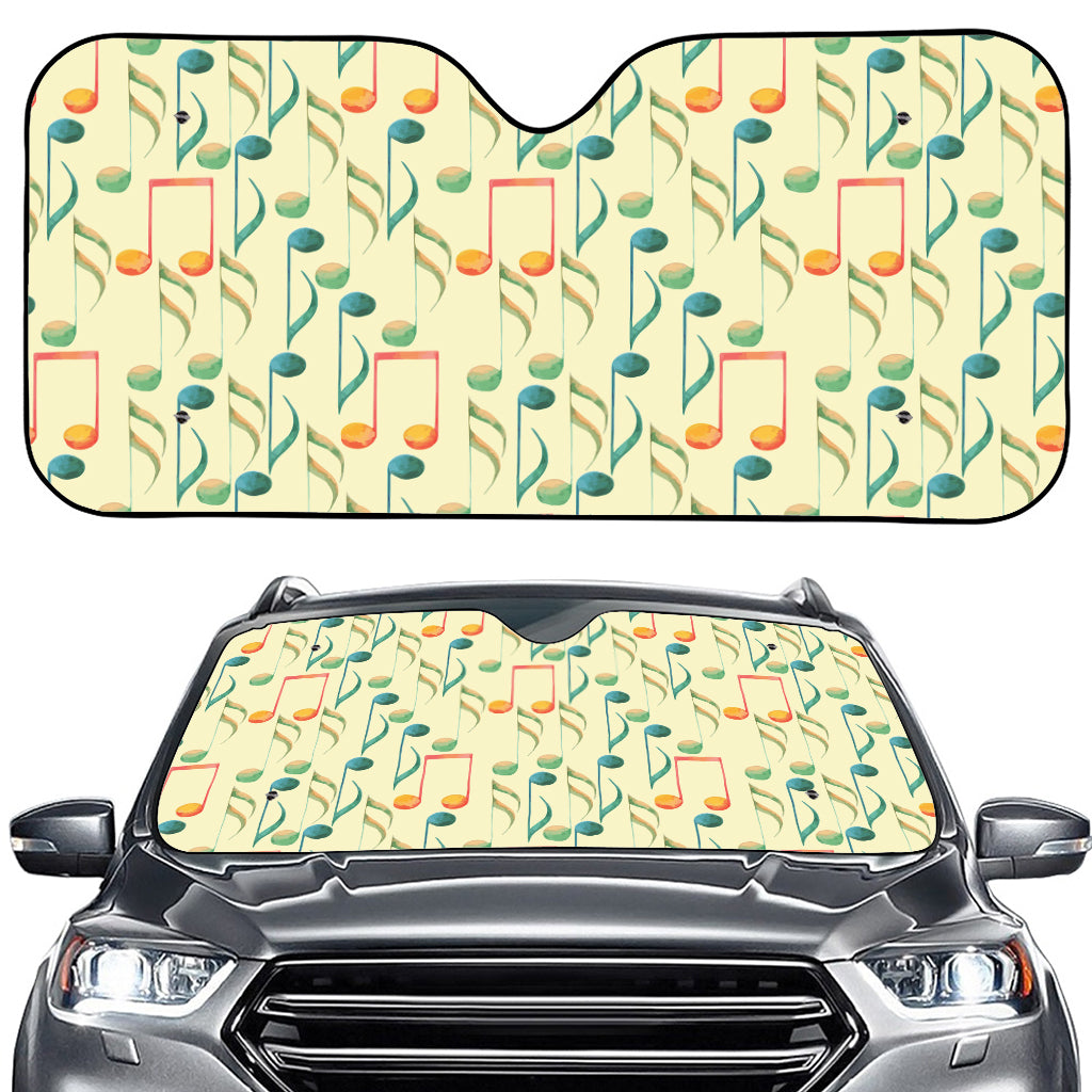 Watercolor Music Notes Pattern Print Car Windshield Sun Shade