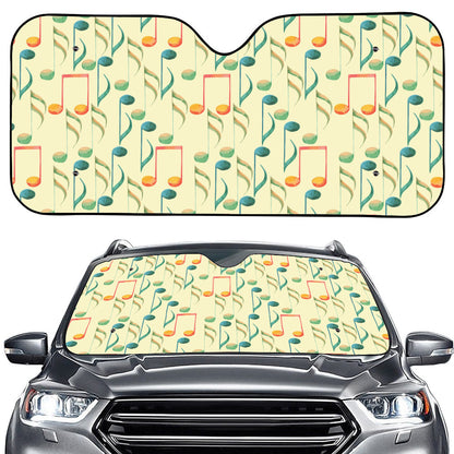 Watercolor Music Notes Pattern Print Car Windshield Sun Shade