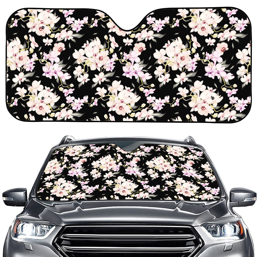 Watercolor Orchid Flower Pattern Print Car Windshield Sun Shade