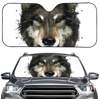 Watercolor Painting Wolf Print Car Windshield Sun Shade