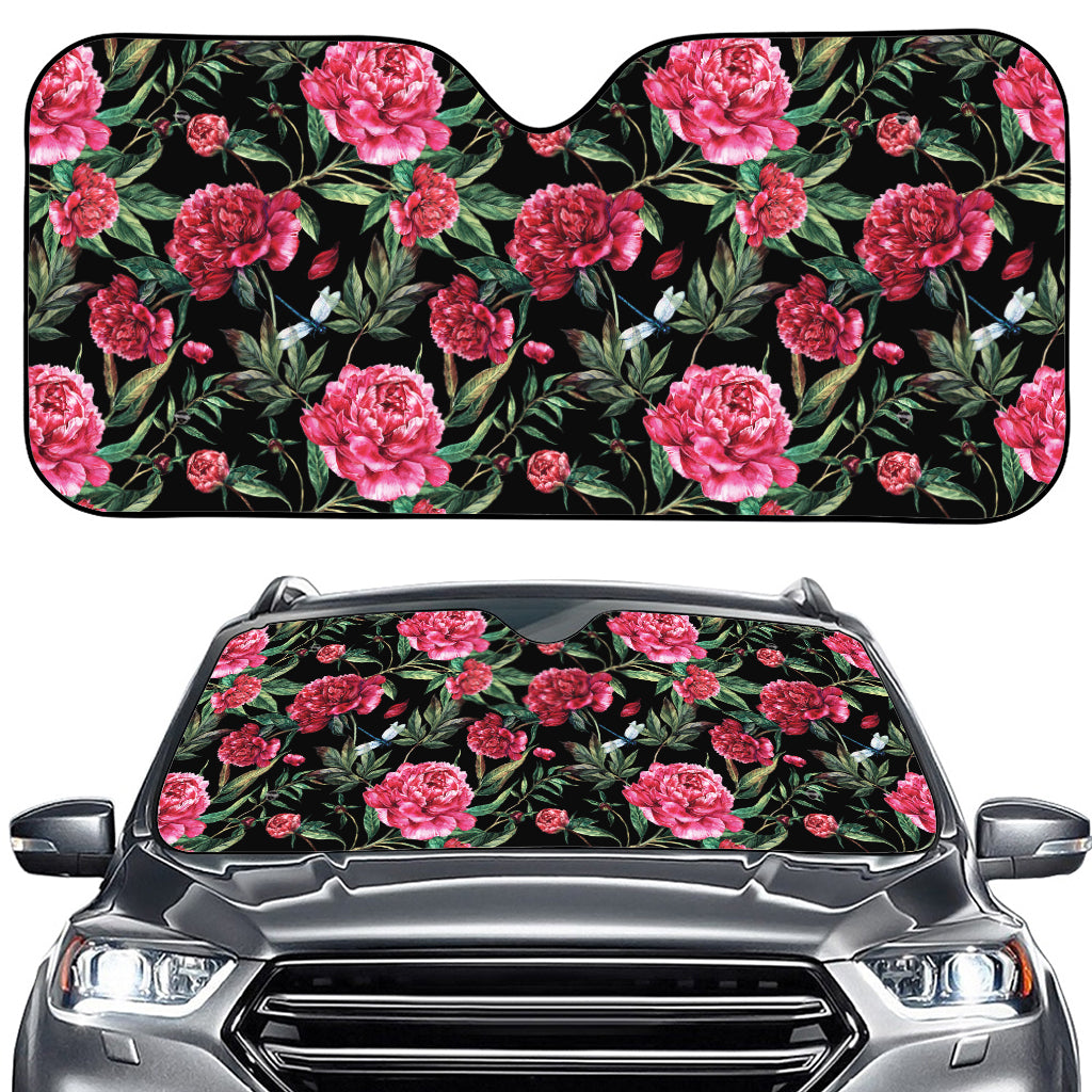 Watercolor Peony Pattern Print Car Windshield Sun Shade