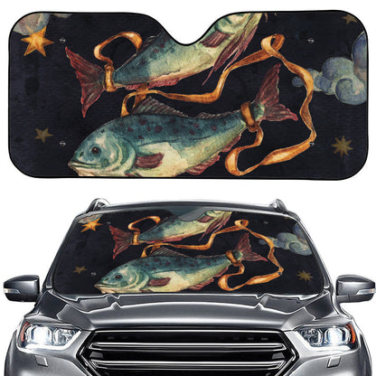Watercolor Pisces Zodiac Sign Print Car Windshield Sun Shade