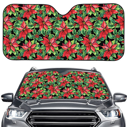 Watercolor Poinsettia Pattern Print Car Windshield Sun Shade