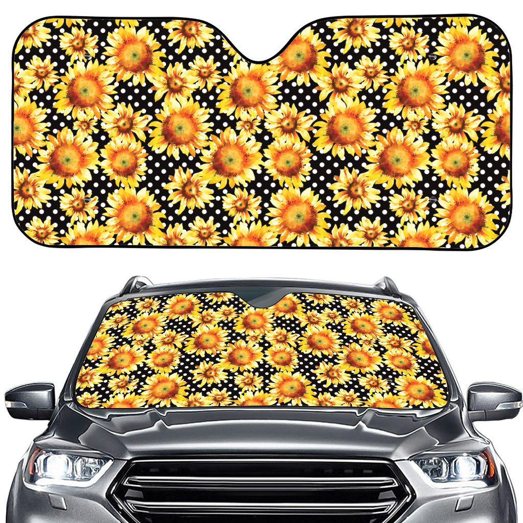 Watercolor Polka Dot Sunflower Print Car Windshield Sun Shade