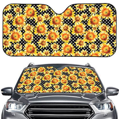Watercolor Polka Dot Sunflower Print Car Windshield Sun Shade