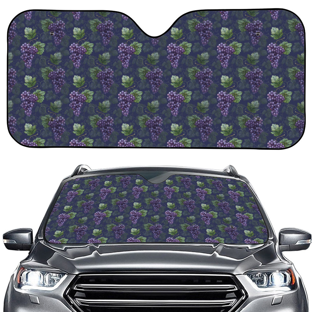 Watercolor Purple Grapes Pattern Print Car Windshield Sun Shade
