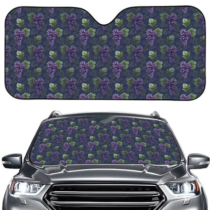 Watercolor Purple Grapes Pattern Print Car Windshield Sun Shade