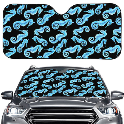 Watercolor Seahorse Pattern Print Car Windshield Sun Shade