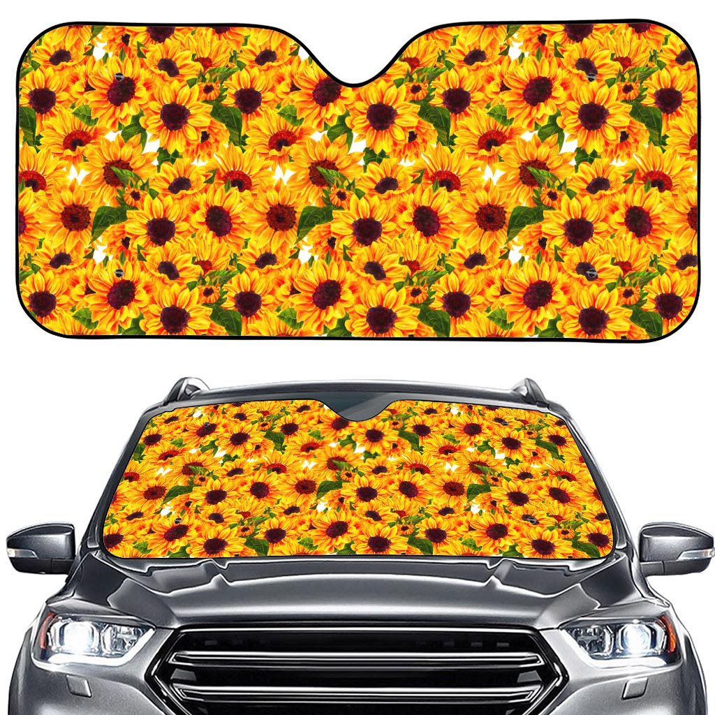 Watercolor Sunflower Pattern Print Car Windshield Sun Shade