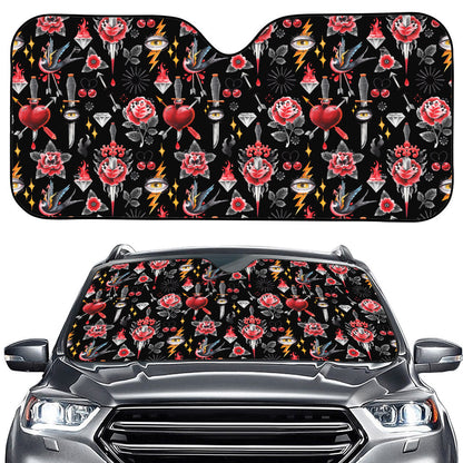 Watercolor Tattoo Print Car Windshield Sun Shade