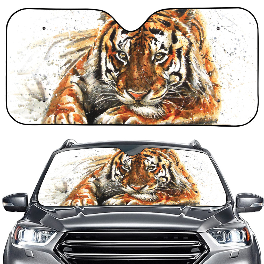 Watercolor Tiger Print Car Windshield Sun Shade